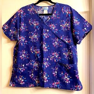 Wrap style vneck pullover SB Scrubs top nurse medical uniform women L dark blue